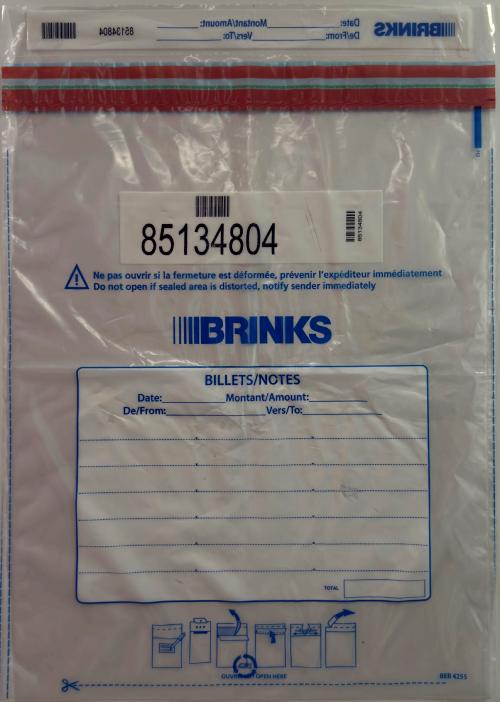 SAC BILLETS LOGO BRINK'S - 6000 BILLETS MAX